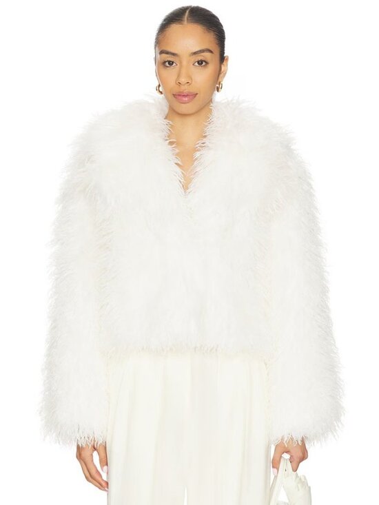 Hudson Jackets & Blazers - Hudson Jeans Mongauxlian Cropped Coat in Natural Faux Fur Ivory